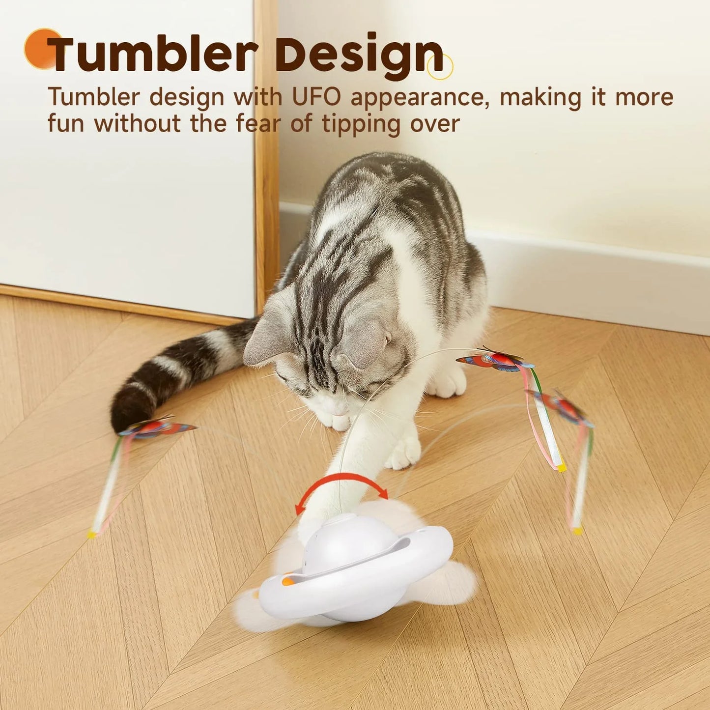 Smart Interactive Cat Toys Upgraded Tumbler with 3 Speeds, Butterfly, Balls, and Paws Kicker