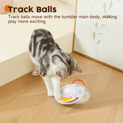 Smart Interactive Cat Toys Upgraded Tumbler with 3 Speeds, Butterfly, Balls, and Paws Kicker