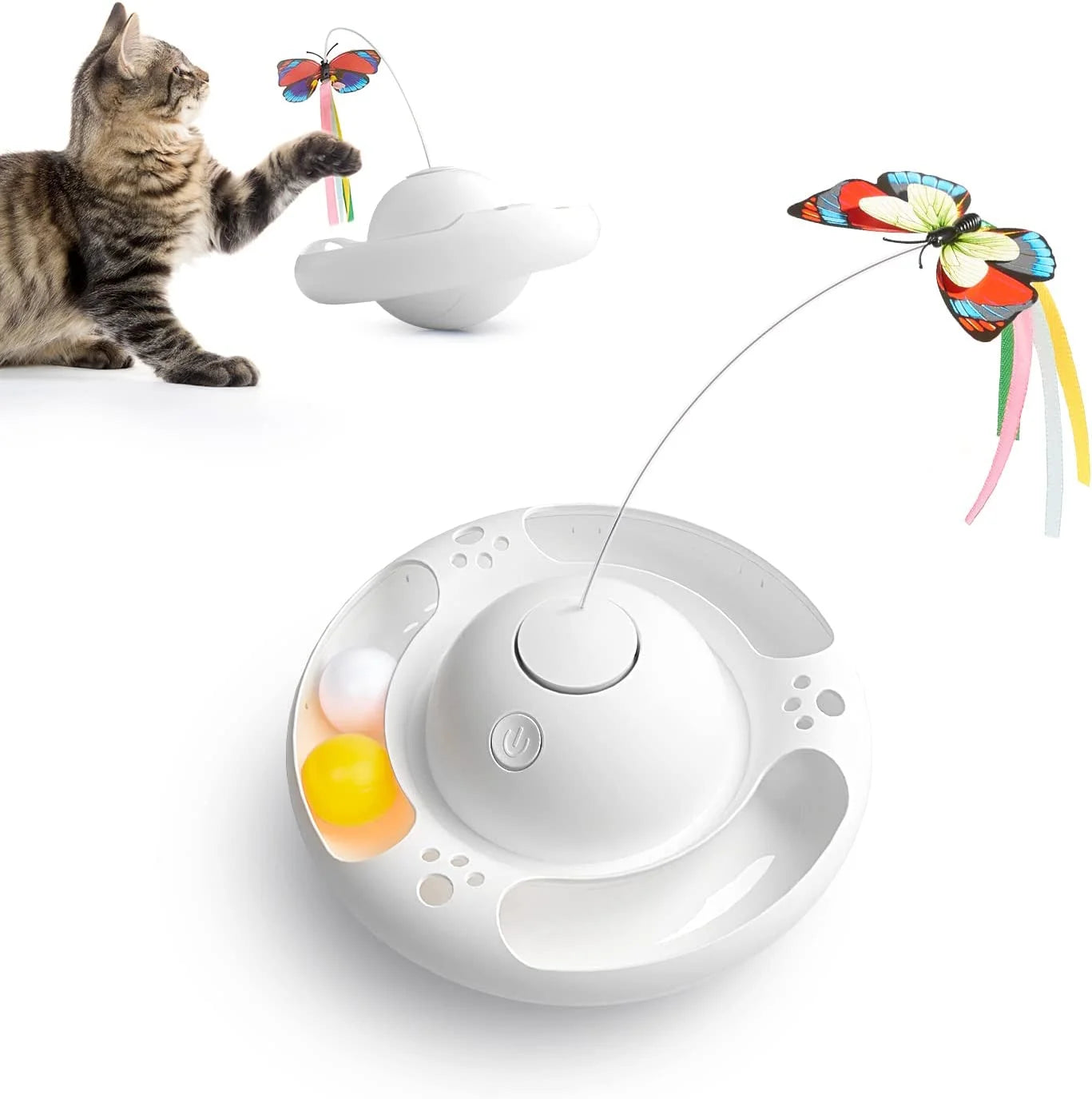 Smart Interactive Cat Toys Upgraded Tumbler with 3 Speeds, Butterfly, Balls, and Paws Kicker